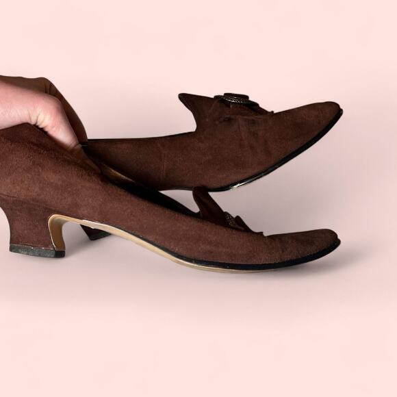 Brown suede vintage heels with - Picture 4 of 4
